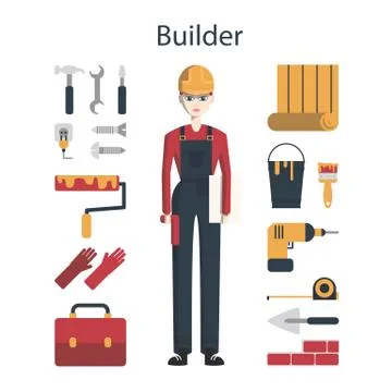 Isolated female builder. Stock Illustration