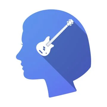 Isolated female head with  a four string electric bass guitar Stock Illustration