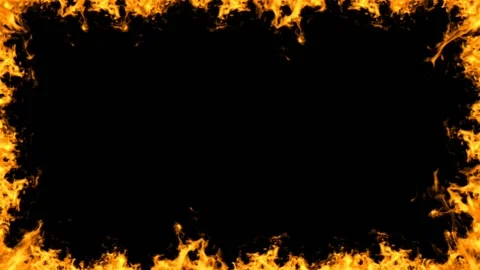 Isolated fire frame On a black background, fire animation is lit. Stock Footage