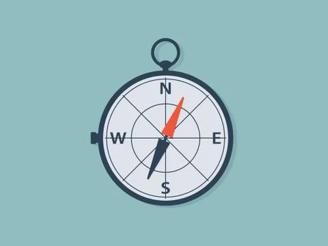 Isolated flat compass for traveler. Vector compass object illustration. Stock Illustration
