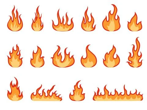 Isolated flat fire flame. Heat fires, hot cartoon logo elements. Heating Illustrazione stock