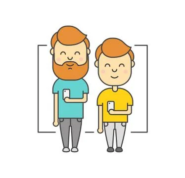Isolated flat hipster men with beard using smartphone Stock Illustration