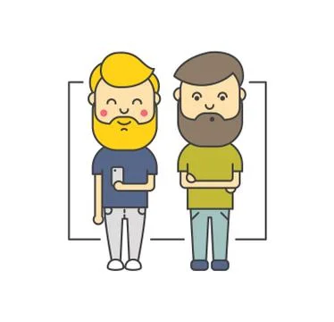 Isolated flat hipster men with beard using smartphone Stock Illustration