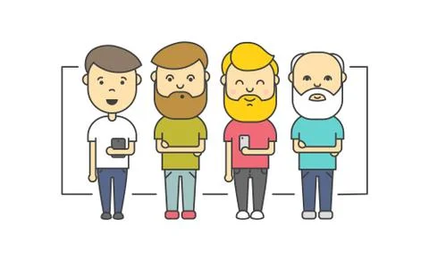 Isolated flat hipster men with beard using smartphone Stock Illustration