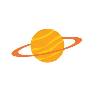 Isolated Flat Vector Saturn Planet with Orange Rings Space Icon Illustration Stock Illustration