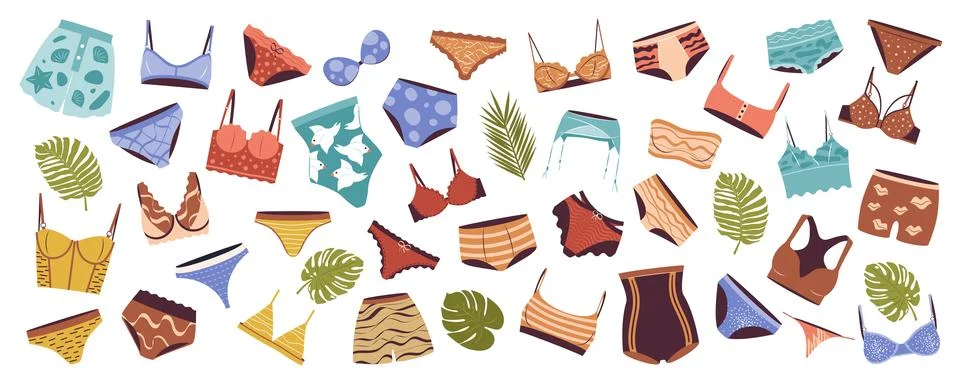 Isolated flat vector set of various lingerie. Illustrazione stock