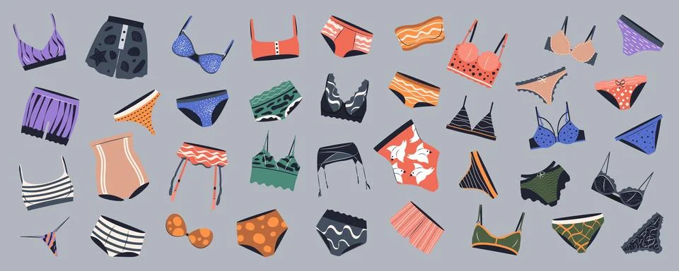 Isolated flat vector set of various lingerie. Illustrazione stock