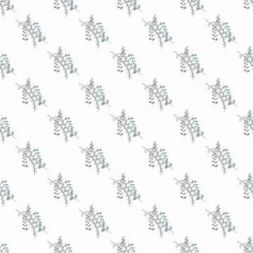 Isolated floral seamless pattern with blue branches bouquet. White background Stock Illustration