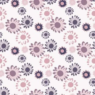 Isolated floral seamless pattern with daisy flowers. Botanic elements in purp Illustrazione stock