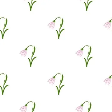 Isolated floral seamless pattern with pink colored bell flowers elements. Whi 스톡 일러스트