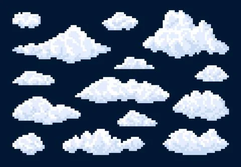 Isolated fluffy bubble pixel clouds in blue sky Stock Illustration