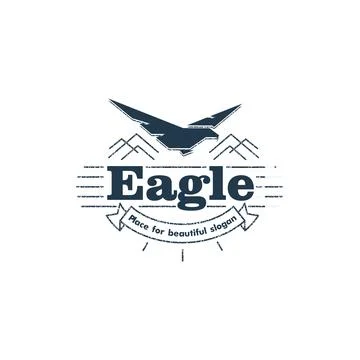 Isolated flying eagle silhouette vector logo. Bird with spead wings. American Stock Illustration