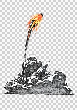 Isolated-flying-fireball-rocket-launch-illustration-03 Stock Illustration