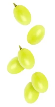 Isolated flying grapes. Falling grape fruits isolated on white background, with Stock Photos