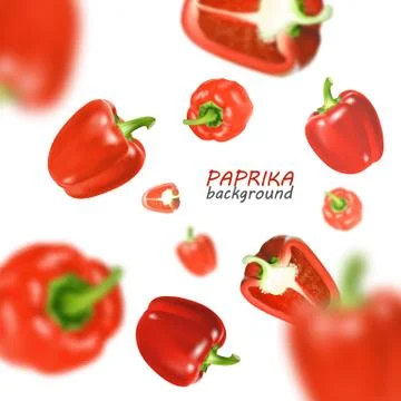 Isolated flying vegetables. Falling sweet red paprika isolated on white Stock Illustration