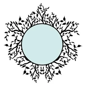 Isolated frame with black branches with leaves on a white background stylized Stock Illustration