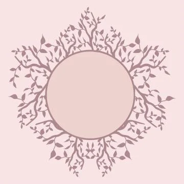 Isolated frame with soft lilac branches with leaves on a soft pinck background Stock Illustration