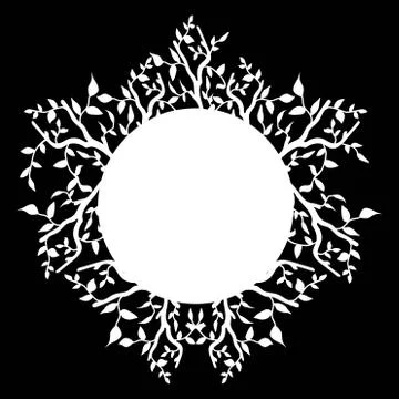 Isolated frame with white branches with leaves on a black background stylized Stock Illustration