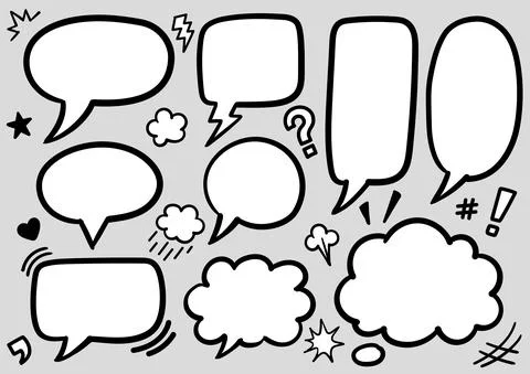 Isolated Freehand Handrawn Speech Bubbles And Signs For Cartooning, Comic, An Stock Illustration