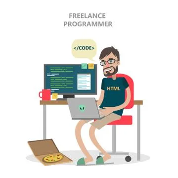 Isolated freelance programmer. Stock Illustration