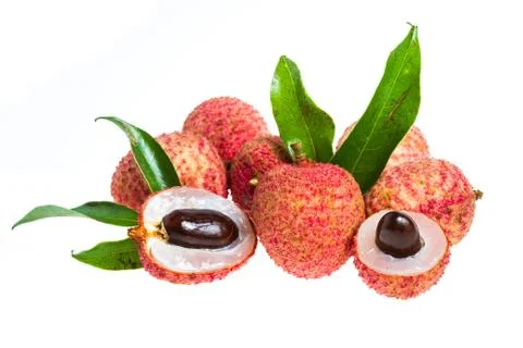 Isolated fresh lychees fruit Stock Photos