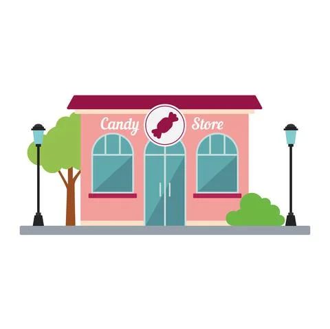 Isolated front view candy store building Vector Ilustración de archivo