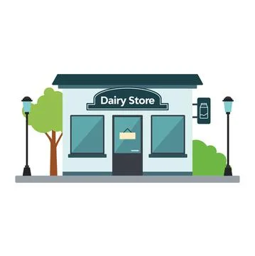 Isolated front view dairy store building Vector Ilustración de archivo