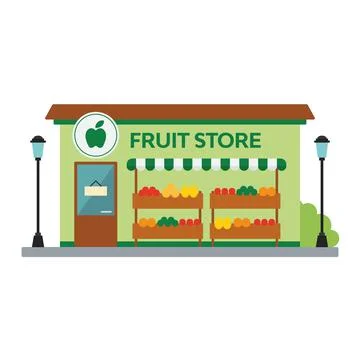 Isolated front view fruit store building Vector Ilustración de archivo