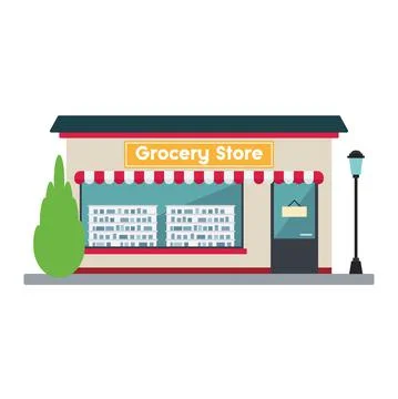 Isolated front view grocery store building Vector Ilustración de archivo