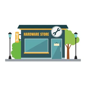Isolated front view hardware store building Vector Stock Illustration