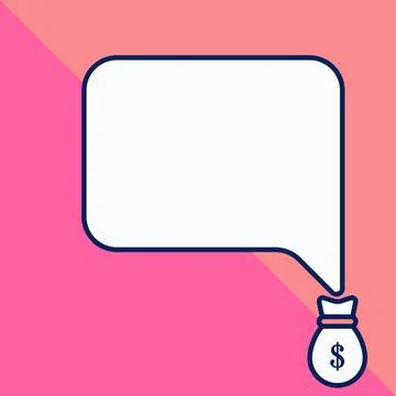 Isolated front view speech bubble pointing down dollar USD money bag icon.... Stock Photos