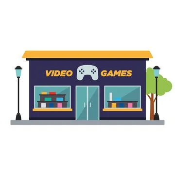 Isolated front view videogames shop building Vector Ilustración de archivo