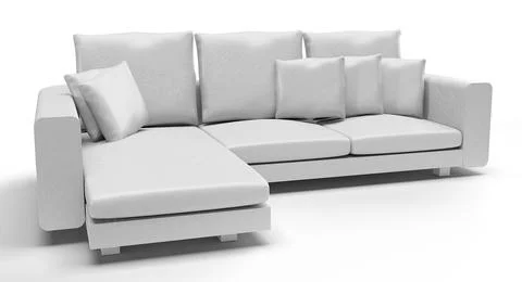 Isolated Front View of White Leather Sofa on White Background. Stock Illustration
