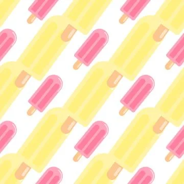 Isolated fruit ice seamless pattern in yellow and pink colors on white backgr Stock Illustration