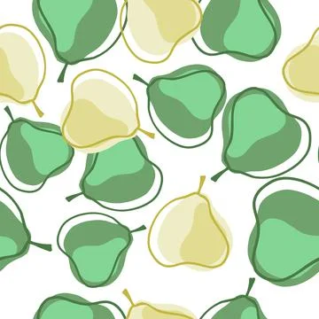 Isolated fruit seamless pattern with green contoured pears shapes. White back Stock Illustration