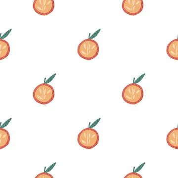 Isolated fruit seamless pattern with simple orange half apple shapes. White b Illustrazione stock