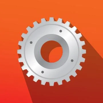 Isolated gear wheel with long shadow in red background icon illustration Stock Illustration