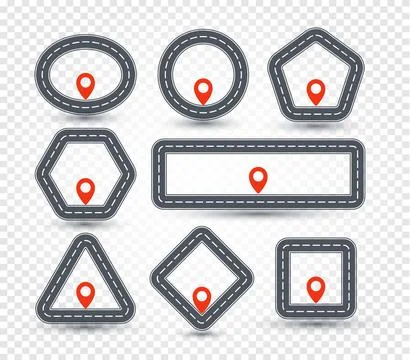 Isolated geometric pin logo set, road sign collection, location symbol Stock Illustration