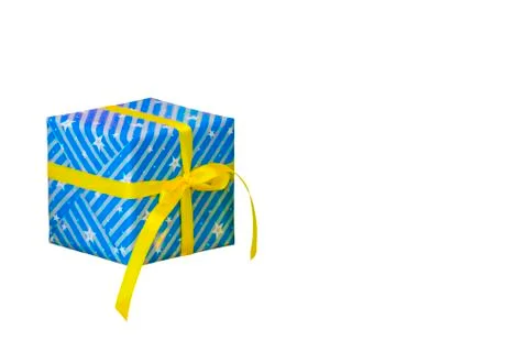 Isolated Gift box wrapped with a star pattern for the festivities on a white  Stock Photos
