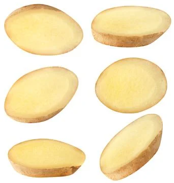 Isolated ginger collection. Raw ginger slices isolated on white background with Stock Photos