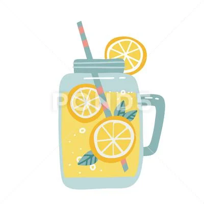 Lemonade pitcher isolated graphic element. Hand - Stock