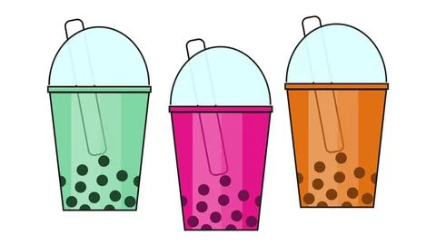 Isolated glasses with bubble tea drink with tapioca of different colors Stock Illustration