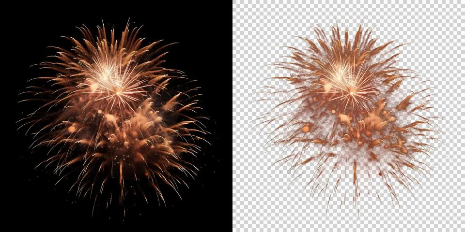 Isolated glowing orange firework explosion on white and dark backgrounds fo.. Illustrazione stock