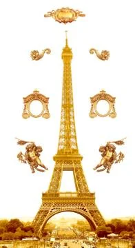 Isolated gold Eiffel Tower in Paris, France 写真素材