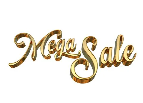 Isolated Gold Metallic Three Dimensional Mega Sale. 3D Render Illustration. Stock Illustration