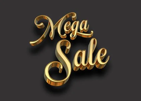 Isolated Gold Metallic Three Dimensional Mega Sale. 3D Render Illustration. Stock Illustration