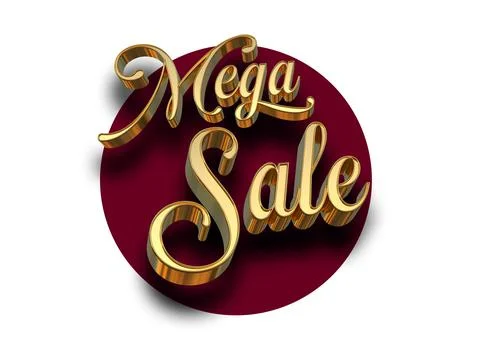 Isolated Gold Metallic Three Dimensional Mega Sale. 3D Render Illustration. Stock Illustration