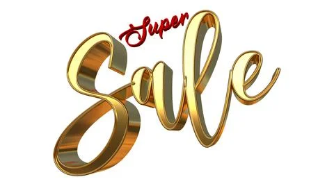 Isolated Gold Metallic Three Dimensional Super Sale. 3D Render Illustration. Stock Illustration
