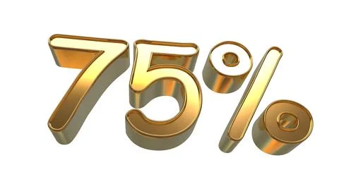 Isolated Gold Metallic Three Dimensional Alphabet 75%. 3D Render Illustration. Stock Illustration
