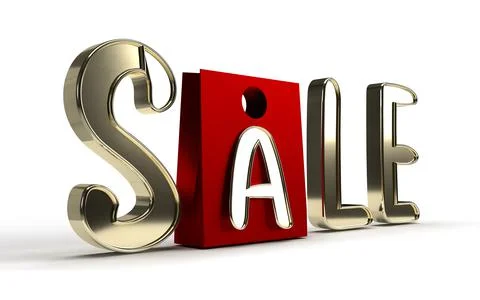 Isolated Gold Metallic Three Dimensional Sale. 3D Render Illustration. Stock Illustration